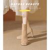 Sapatos de Salto Alto com Plataforma Impermeáveis em Estoque, Novas Botas Curtas de Camurça Outono/Inverno 2026, Botas Finas com Salto Grosso, Botas Curtas Pretas de Bico Quadrado para Mulheres
