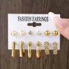 Brincos de Metal Estilo Europeu e Americano, Brincos Geométricos Quadrados, Brincos Retro de Pérola Sintética, Conjunto de Brincos Estilo Hepburn, Conjunto de 6 Peças
