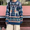 Suéter de Natal Fair Isle, masculino, estilo japonês retrô, modelagem solta, grosso, vintage, camada interna moderna, tricô de inverno, atacado