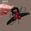 Moderna Nueva Pinza para el Cabello Roja con Perlas Estilo Coreano para Mujer, Elegante Accesorio para el Cabello con Decoración de Moño para la Parte Trasera de la Cabeza, Pinza de Tiburón para Peinado Completo