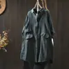 Jaqueta Camisa de Algodão Puro Fio de Algodão Dupla Camada Feminina Manga Longa Comprimento Médio Solta Aparência Emagrecedora Primavera e Outono Estilo Japonês Estilo Cardigan Externo Artístico