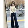 Un atuendo deslumbrante: un conjunto completo de suéter y jeans de diseño elegante y estiloso estilo coreano para mujer con encaje empalmado