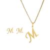 Collar de acero inoxidable con 26 letras inglesas, juego de aretes colgantes dorados de acero inoxidable simples para hombres y mujeres, joyería al por mayor