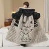 Pijama masculino inverno forrado com fleece espessado acolchoado de três camadas roupão de dormir longo quente de fleece de coral para crianças mais velhas e adolescentes conjunto