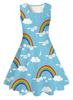 Comércio Exterior Transfronteiriço Verão Meninas Europeias e Americanas Vestido Casual Sem Mangas Arco-Íris Estampado Digital 3D Vestido Lolita para Meninas