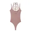 Comercio exterior transfronterizo ropa de mujer 2026 moda europea y americana ajustada con empalmes de encaje cuello halter mono para mujer L52554