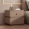 Mesa de Cabeceira Pequena Doméstica Moderna Minimalista Madeira Maciça Creme Alta Qualidade Quarto Luxo Leve Couro Instalação Armazenamento