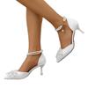 Zapatos de Mujer para Exportación Transfronteriza Verano 2025 Nuevo Punta Fina Lazo Cadena de Perlas con Pedrería Zapatos de Tacón Alto Personalizados