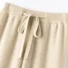 Pantalones de lana 100% australiana de pierna ancha para mujer, ropa exterior de otoño e invierno, pantalones de punto hasta el suelo, de cintura alta, holgados, con caída, pantalones rectos extralargos