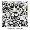 50 adesivos originais de gato fofo abstrato em preto e branco de desenho animado, adesivos de copo de chá de leite e alto-falante desenhados à mão para planners