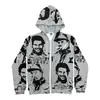 Sudadera con capucha de venta caliente transfronteriza, retro Y2K, manga larga, corte holgado, estampado, Harajuku, Hip-Hop, deportiva, talla grande, sudadera casual con cremallera
