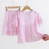Pijama de Niña Algodón Artificial Verano Delgado Hogar Grande Infantil Algodón Artificial Manga Corta Conjunto de Shorts