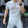 Camiseta Europea de Alta Gama 2024 Verano Nueva Estampado Caliente Manga Corta Camiseta para Hombre Cuello Redondo Cómoda Versátil Moderna Transpirable Camiseta para Hombre