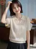Polo de Lana de Hilo Fino Tejido de Manga Corta para Mujer Verano Nuevo Estilo Sencillo Ropa de Trabajo Transpirable Jacquard Adelgazante Delgado Top Camiseta