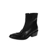 Botas femininas de tornozelo feitas de couro lavado de flor integral, com acabamento tingido, bico quadrado, zíper lateral e salto médio bloco.. Novo estilo outono/inverno, design retrô, tamanho 40