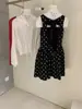 Vestido de Verano Wgwe Estilo Francés Elegante Lunares Bloques de Color Ceñido a la Cintura Adelgazante Sin Mangas Línea A para Mujer W9282