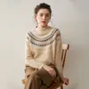Suéter de cachemira para otoño e invierno con patrón jacquard Fair Isle engrosado, jersey de punto de cuello semi-alto