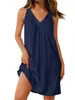 Vestido de Verano Nuevo Estilo Europeo y Americano Transfronterizo de Amazon, Sencillo y Elegante, Holgado, Sexy, Sin Mangas, Cuello en V, Plisado