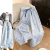 Pantalones Anchos de Rayas Azules Estilo Coreano para Mujer, Pantalones Casuales Delgados de Pierna Recta para Primavera/Verano con un Diseño Único