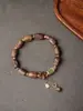 Pulsera Auténtica de Madera Qinan Verde Ágata Malaquita Cristal Fantasma Rojo del Sur Cuentas de Oración Budista Joyería de Madera Vintage de Nicho