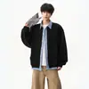 Chaqueta sudadera de dos piezas a cuadros con retazos de moda para hombre, estilo americano otoño e invierno, cárdigan holgado estilo universitario fresco