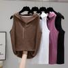 2024 Nuevo Chaleco con Capucha de Algodón Slub para Mujer Verano Holgado Estilo Coreano Camiseta Base Interior Talla Grande Sin Mangas con Tirante