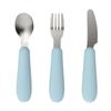 Juego de 2 piezas de tenedor y cuchara para niños de acero inoxidable 316 con mango de silicona, mango largo para entrenamiento, más tenedor