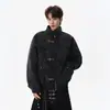 Chaqueta de cuero PU de moda estilo americano con hebilla de avión y cuello alto, chaqueta casual retro unisex de corte holgado para el trabajo