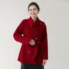 Rojo de Año Nuevo Lana Doble Cara Prendas de Abrigo de Lana con Cuello Bufanda, Prendas de Abrigo de Lana que Reducen la Edad, Prendas de Abrigo de Cachemira Pequeña Cero de Longitud Media