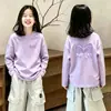 Camiseta base de manga larga para niña, modelo nuevo para primavera y otoño 2026, algodón puro, cuello redondo, camiseta linda, top de corte holgado para niños mayores