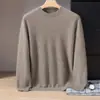 Nueva camiseta base de punto de cachemira para otoño e invierno, suéter cálido de color liso para hombre, estilo casual de negocios, cuello redondo