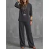 Coleção Outono/Inverno 2026 Transfronteiriça: Conjunto casual de duas peças para mulheres, com top de manga comprida e calça pantalona, estilo europeu e americano, cor sólida.