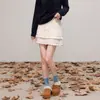 Falda de punto patchwork con volantes y cordón para mujer, nueva falda tipo pastel de cintura alta adelgazante para otoño