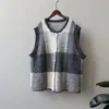 Chaleco de Punto Cuadros Bloque de Color Vintage Beishan Tongshu para Mujer, Suéter Chaleco Holgado de Otoño Top P2576