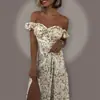 Verano 2026 Nueva Ropa Europea y Americana para Mujer Comercio Electrónico Transfronterizo Frances Sexy Ajustado Vestido Floral con Hombro Descubierto