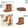 Botas Vaqueras Western con Remaches Escarchados para Mujer, Botas Retro de Tacón Grueso Puntiagudas de Media Caña, Botas de Talla Grande para Mujer para Exportación, Botas de Cuero Versátiles