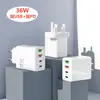 Cargador Rápido para Teléfono Móvil USB Dual de 36W+QC3.0 2.4A 20W Múltiples Puertos PD Estándar Británico Estándar Europeo Estándar de EE. UU. Cabezal de Carga