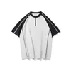 Nueva Camiseta de Manga Corta para Hombre de Verano, Marca Americana de Moda, Holgada, Cremallera de Color Contrastante, Casual, Top de Moda y Versátil