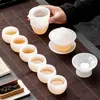 Juego de Té Glaseado Tipo Hielo Sencillo Tazas de Té Gongfu Blancas Cuencos de Té de Porcelana de Jade Juego de 9 Piezas Tapa de Tetera Cuenco Regalo