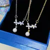 Collar Colgante de Mariposa con Circonita y Perla Dulce y Exquisito para Mujer, Cadena para Clavícula Estilo Lujo Ligero de Verano al por Mayor