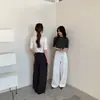 Camiseta Básica Lyocell Lã Gola Alta Manga Média para Mulheres, Blusa Slim Fit Manga Três Quartos de Mistura Lyocell-Acetato