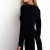 2026 Ropa Femenina Transfronteriza Europea y Americana Temperamento de Socialité Sensación de Alta Gama Cintura Alta Corte Delgado Bloque de Color Manga Larga Vestido Largo