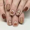 Nuevas uñas postizas cuadradas cortas retro elegantes a cuadros de hoja de arce de otoño/invierno europeas y americanas al por mayor