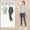 Conjunto de Roupa Esportiva Feminina de Verão com Secagem Rápida, Camiseta de Manga Curta para Corrida, Shorts Esportivos Anti-Exposição, Conjunto de Yoga