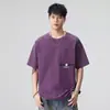 Nova camiseta de manga curta 320g, peso pesado, tendência estilo americano, lavagem resistente, lavagem Asut, top com bolso frontal