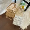 Bolso Tejido de Verano Nuevo Estilo Coreano, Bolso de Paja con Borlas Bohemio, Bolso de Playa Casual Hueco Estilo Vacaciones Nicho