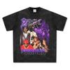 Camiseta de Manga Corta Estilo Hip Hop Americano Transfronterizo con Estampado de Tupac, Vintage, Lavada, de Algodón Pesado y Corte Holgado