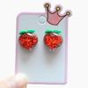Nuevos y lindos pendientes de estudiante de moda para niños con purpurina roja, clip de oreja de amor sin perforación, joyería de oreja de fresa