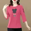 Comércio Exterior Transfronteiriço Último Estoque Grande Marca Camiseta de Manga Três Quartos Roupa da Moda Camiseta Estilosa Roupa para Mãe de Meia-Idade e Idosa