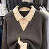 Suéter masculino de tricô casual estilo americano para outono e inverno, moderno, de corte solto, estiloso, bonito, top base versátil